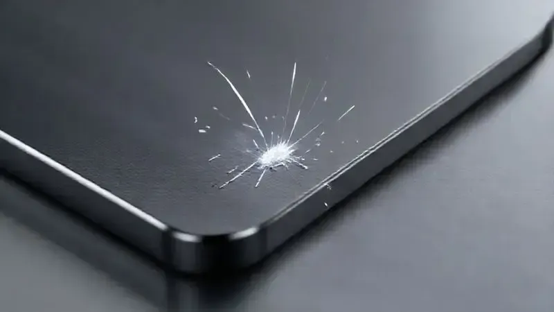 Render 3D em close-up de um chassi metálico de smartphone, destacando o acabamento premium e a resistência do material.