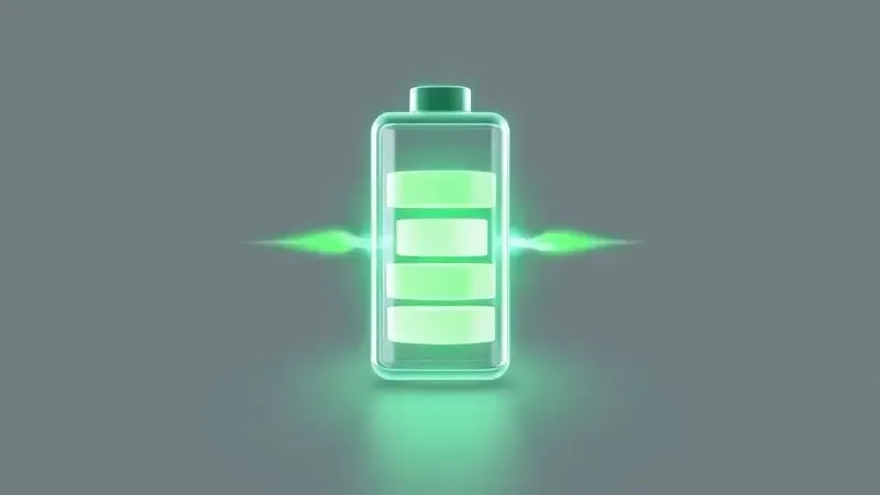 Ilustração artística de um ícone de bateria brilhante, representando a longa duração e eficiência energética de um celular.