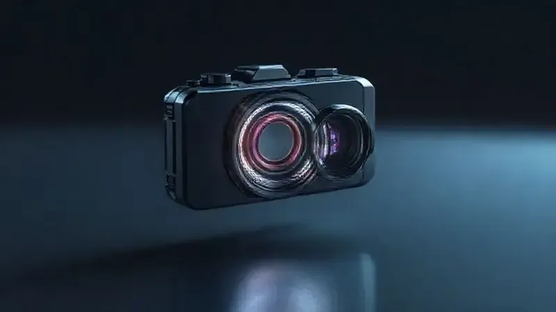 Ilustração conceitual do sistema de câmeras avançado de um smartphone, simbolizando a tecnologia de fotografia de ponta do iPhone 11 Pro Max.