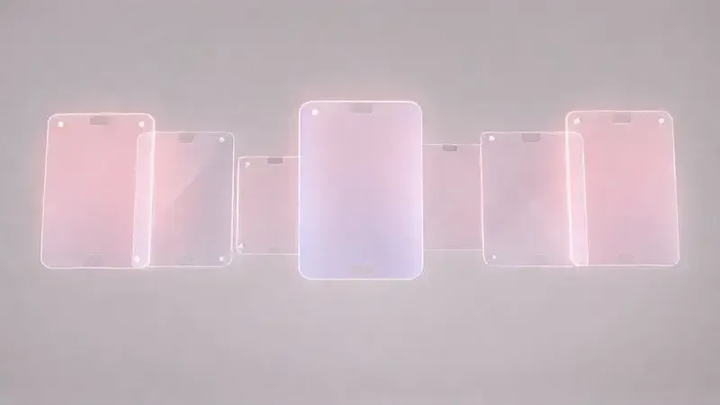 Ilustração conceitual mostrando diferentes tipos de películas para celular, como foscas e de vidro, para ajudar o usuário a decidir qual comprar.