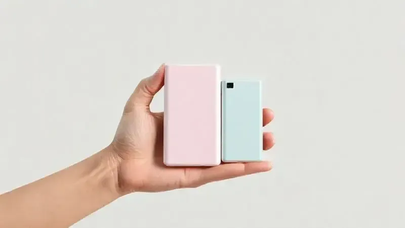 Ilustração 3D mostrando uma mão comparando diferentes modelos de power banks, simbolizando como fazer a melhor escolha de carregador portátil.