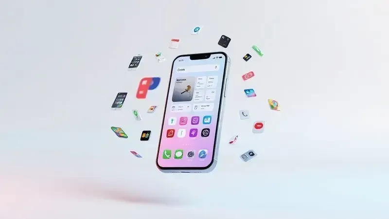 Ilustração conceitual de um smartphone com ícones e widgets sendo customizados, representando as opções de personalização do sistema.
