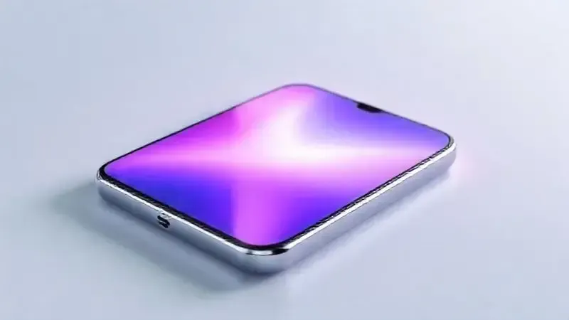 Ilustração conceitual do design e da tela de um smartphone moderno, destacando a fusão entre o vidro da tela e a estrutura metálica do aparelho.
