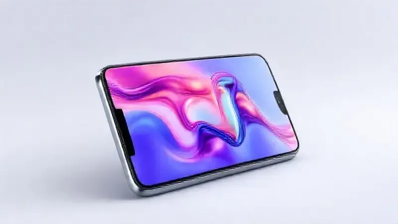 Ilustração da tela de um smartphone com cores vibrantes e alta resolução, demonstrando a qualidade das especificações do display.