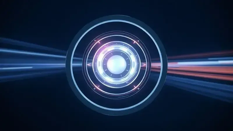 Render 3D artístico de um sensor de câmera com estabilização de imagem giroscópica, mostrando como a tecnologia funciona em um iPhone.