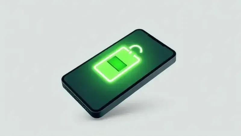 Ilustração da autonomia de bateria do iPhone 16e, com um ícone de bateria grande e brilhante dentro de um smartphone para simbolizar longa duração.