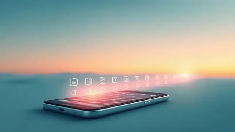 Ilustração de um calendário com ícones de atualização de software se estendendo para o futuro, simbolizando a longevidade e suporte do iPhone 11.