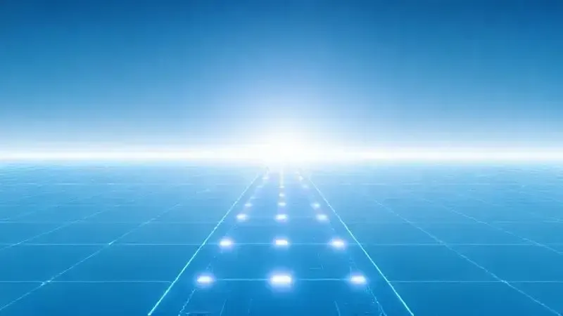 Render 3D de uma linha do tempo futurista, representando os anos de atualizações de software e a longevidade do aparelho.
