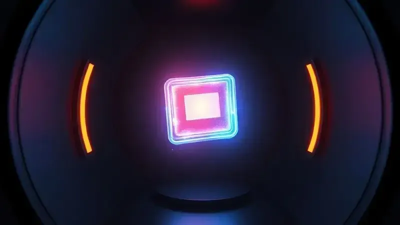 Render conceitual de um núcleo de energia de bateria de alta densidade, ilustrando eficiência e longa duração.
