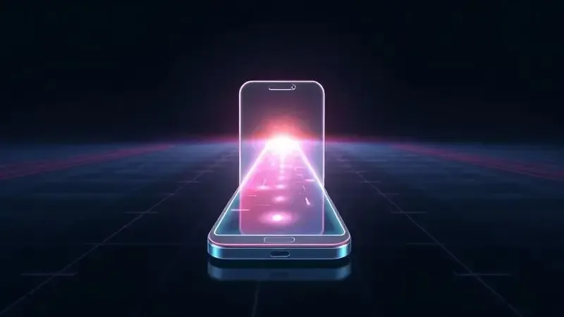 Ilustração de um roadmap digital saindo de uma tela de celular, simbolizando a longevidade e as futuras atualizações de software.