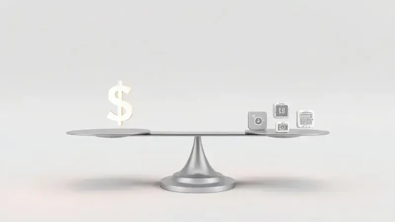 Balança conceitual pesando o custo de um lado e os benefícios do outro, representando o veredito final se o iPhone 11 vale a pena.