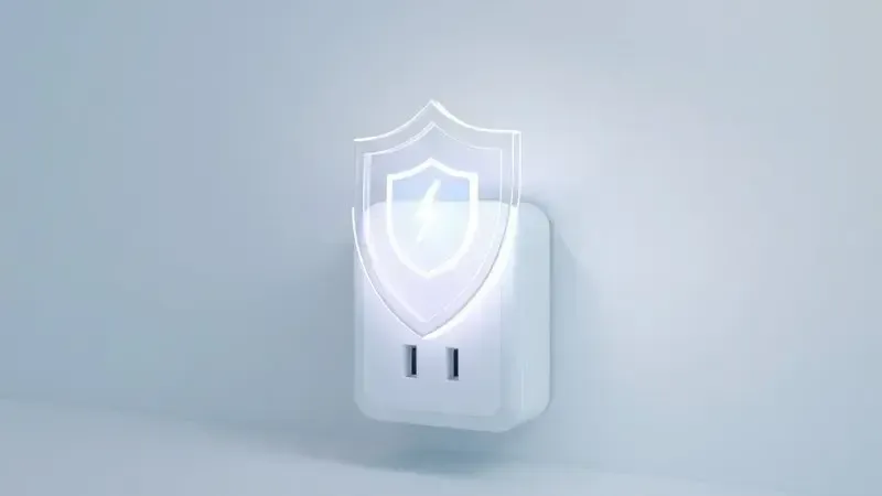 Ilustração conceitual de um escudo de segurança brilhante protegendo um carregador de celular, simbolizando a importância da certificação.